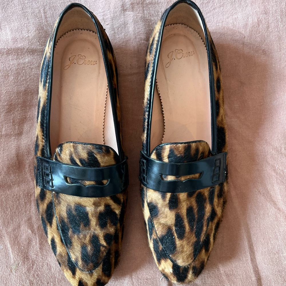 Women academy calf hair penny loafers in leopard print